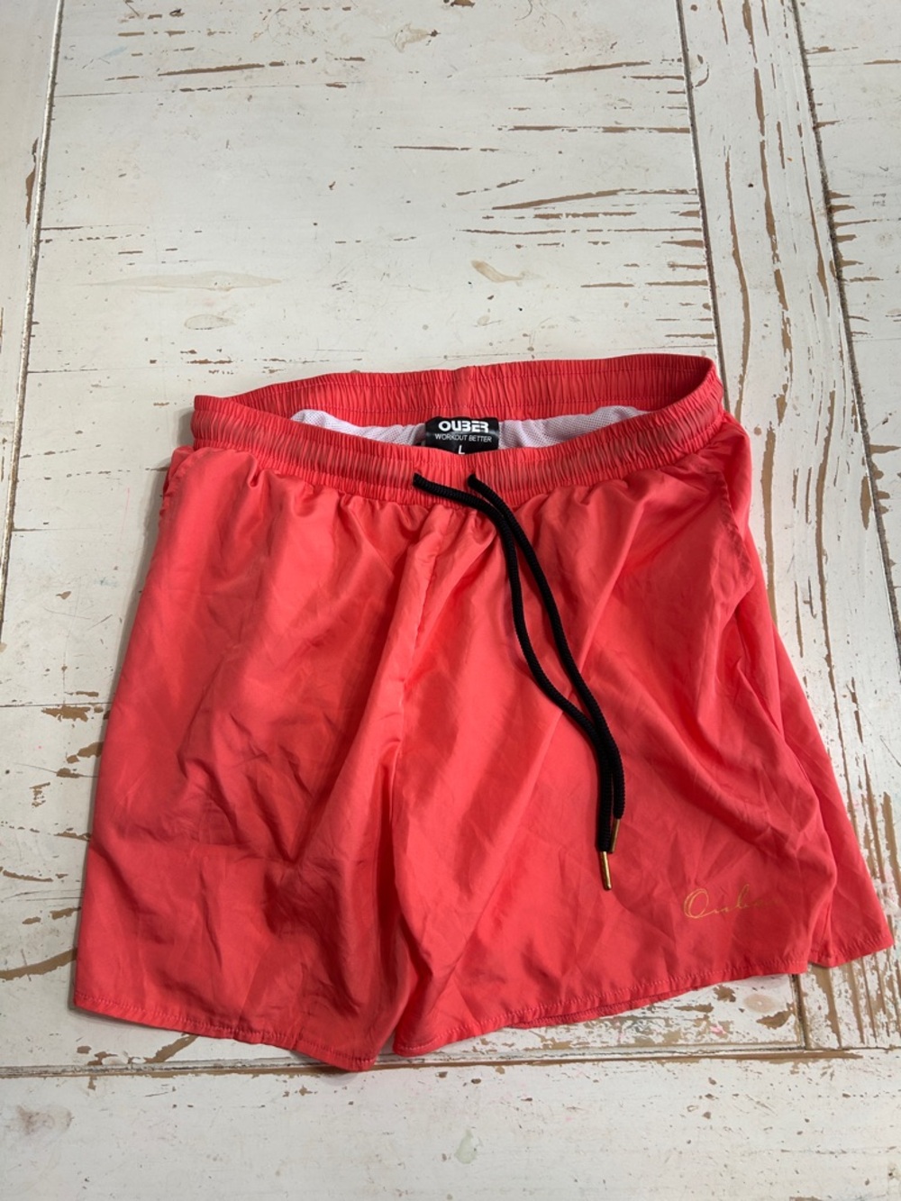 Men’s Coral Swim Trunks with Black Drawstring